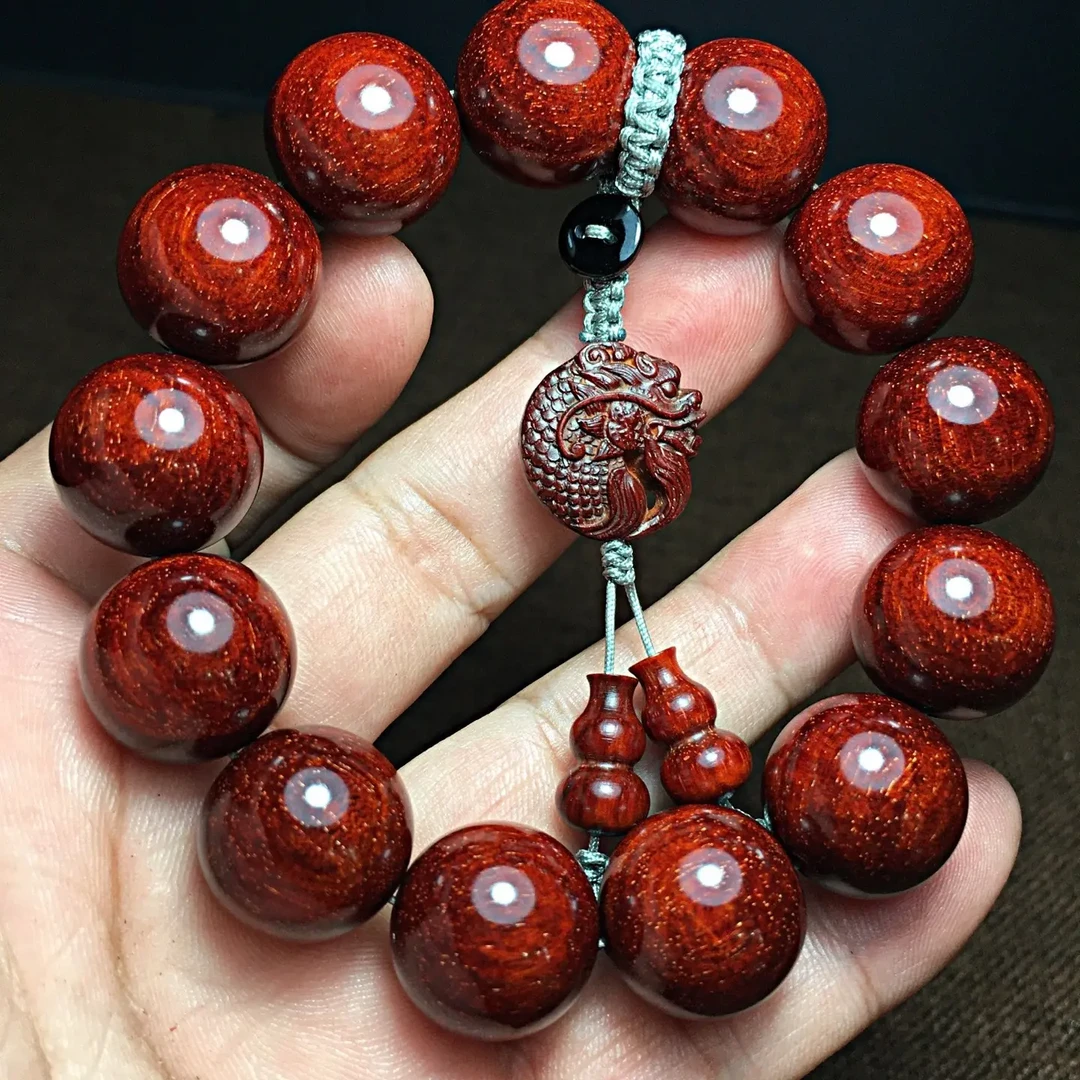 1.8/13颗、印度小叶紫檀老料，顶泥，龙鳞纹+半面细爆金星背面带星