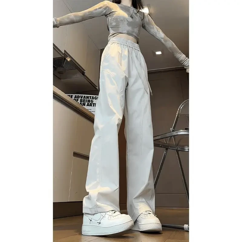 米白色斜切防风防水冲锋裤男女款户外工装裤子美式机能软壳登山裤