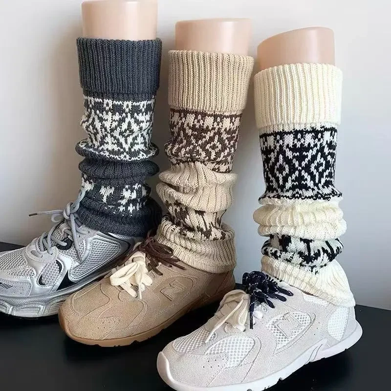 【费尔岛腿套】雪花复古辣妹秋冬保暖圣诞针织堆堆袜套美拉德袜套Q