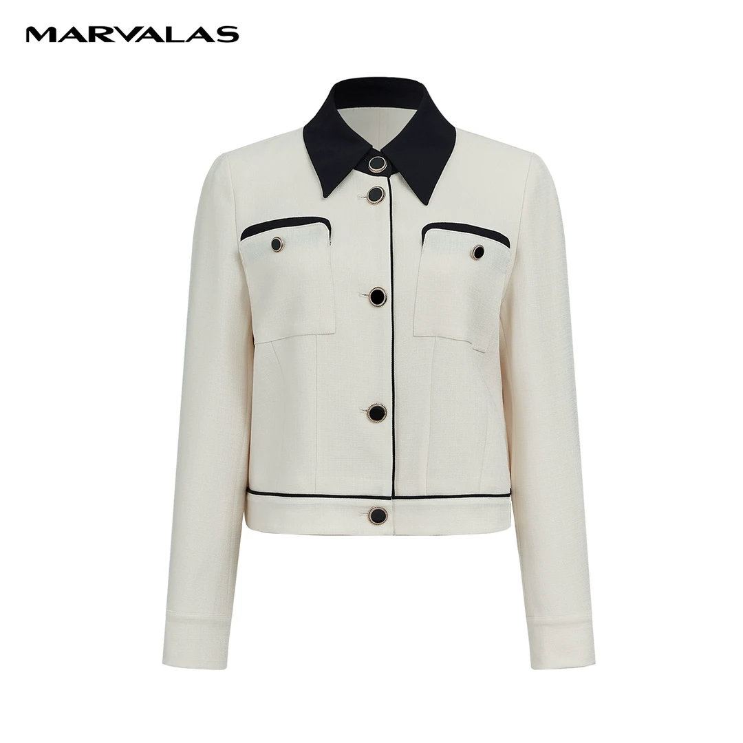 【芊芊专属】曼德诗别致撞色短外套春季新款纯色小香风薄上衣