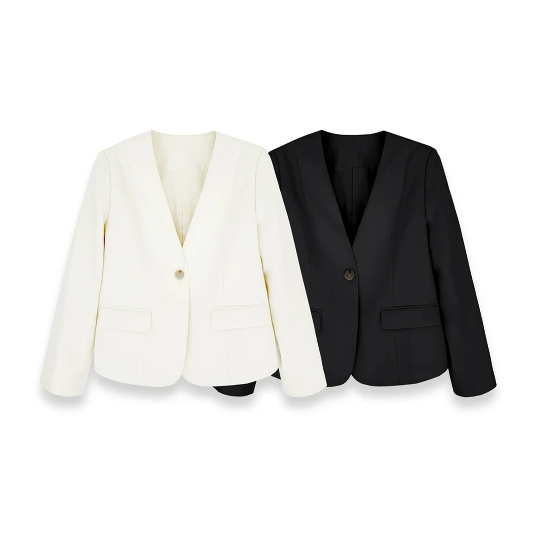 墨尔本西装~时尚百搭V领西装外套女2025春季气质设计师短款西服