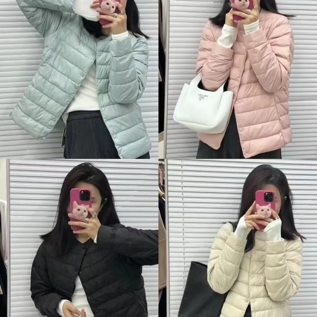 单排扣圆领冬季修身型休闲短款纯色轻薄修身百搭女士内胆