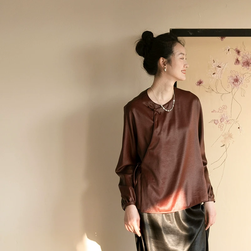 【非遗莨染香云纱】牧衣游原创 手工刺绣薯莨红云纱中式外套 棠秋雪