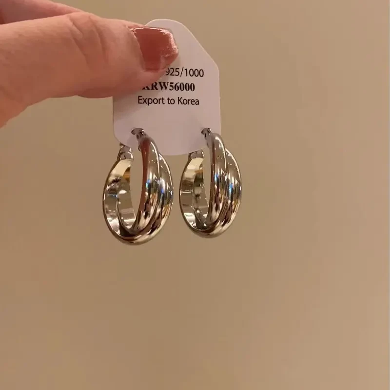 铜合金耳饰  金属感交叉双环几何耳环小众独特高级感耳圈耳扣耳饰