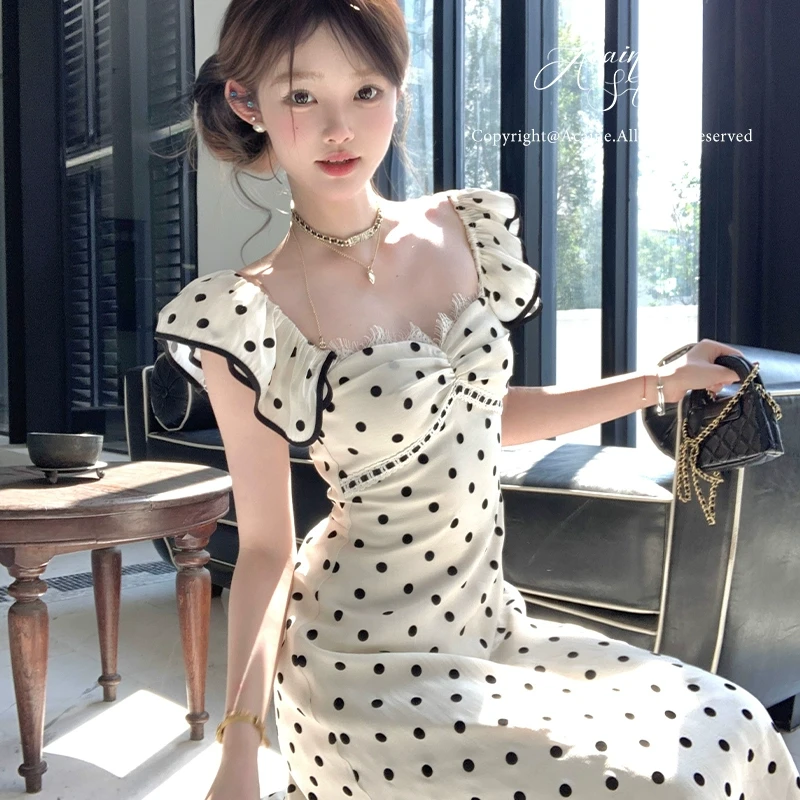 Acaine甜心可露丽 法式复古波点吊带裙