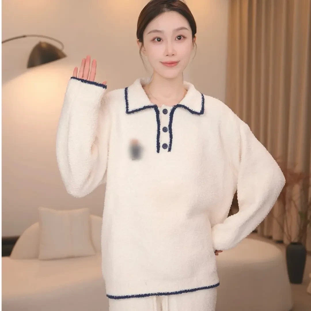 QRINSEI/清霏【丹黎】冬季上新长袖甜美风睡衣加厚秋冬女套装可外穿
