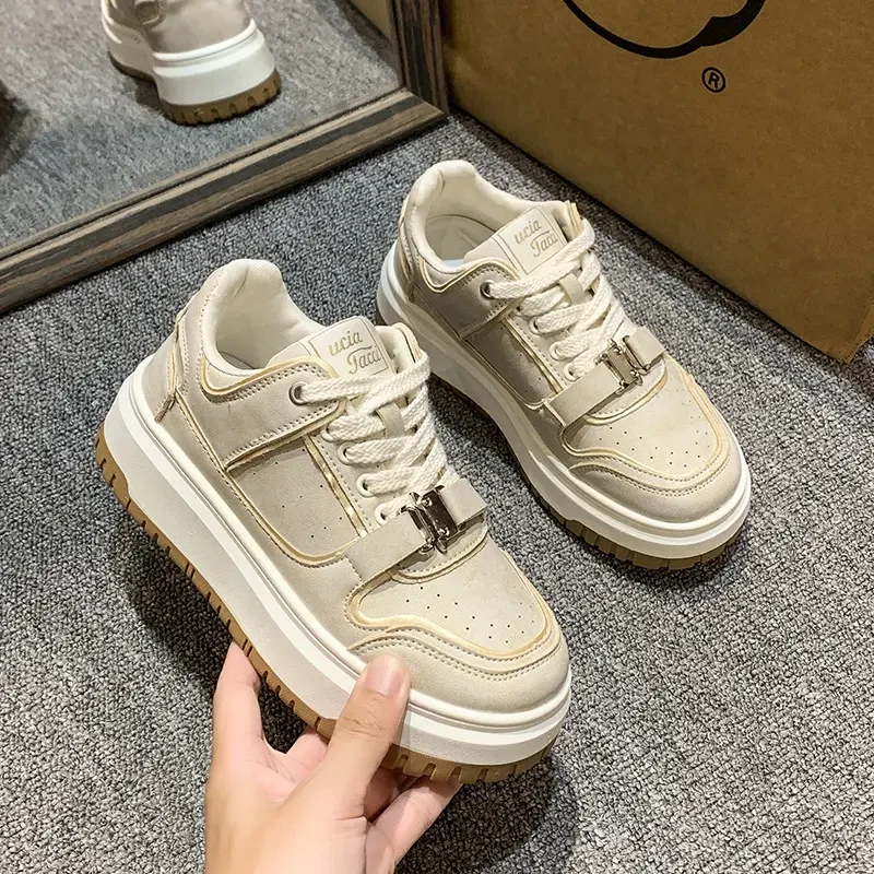 【周周补贴】复古擦色小白鞋女2024年秋季松糕厚底运动休闲鞋