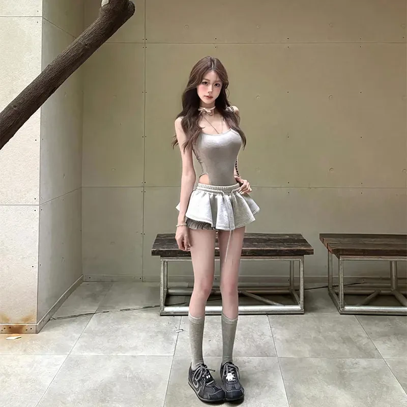女生韩系ins衣服辣妹性感纯欲风露背连体上衣女高腰宽松显瘦裙裤