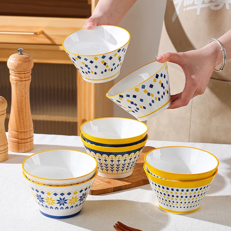 8只装 双拼色波西米亚5英寸斗笠米饭碗家用网红餐具陶瓷个性