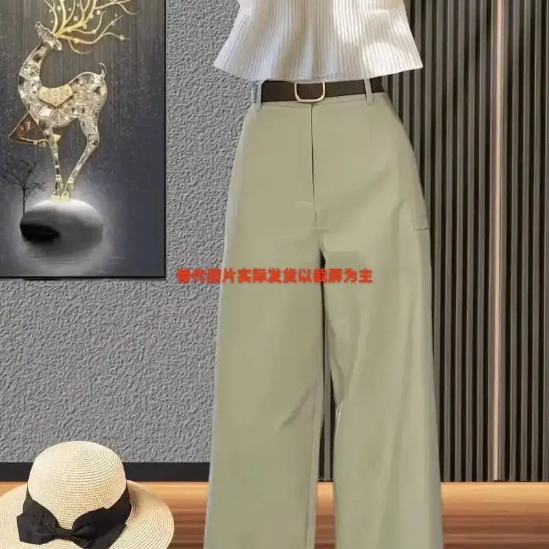 早秋新款卡其色高腰垂感九分直筒阔腿休闲女裤