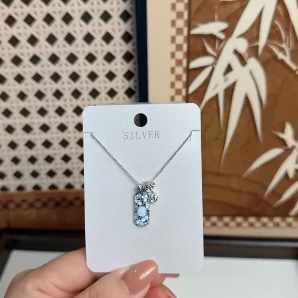 坠链均925银合成锆石 足银碎冰冰吉言吊坠项链
