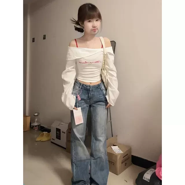 美式复古辣妹短款长袖T恤女2025春季新款修身显瘦内搭打底衫上衣