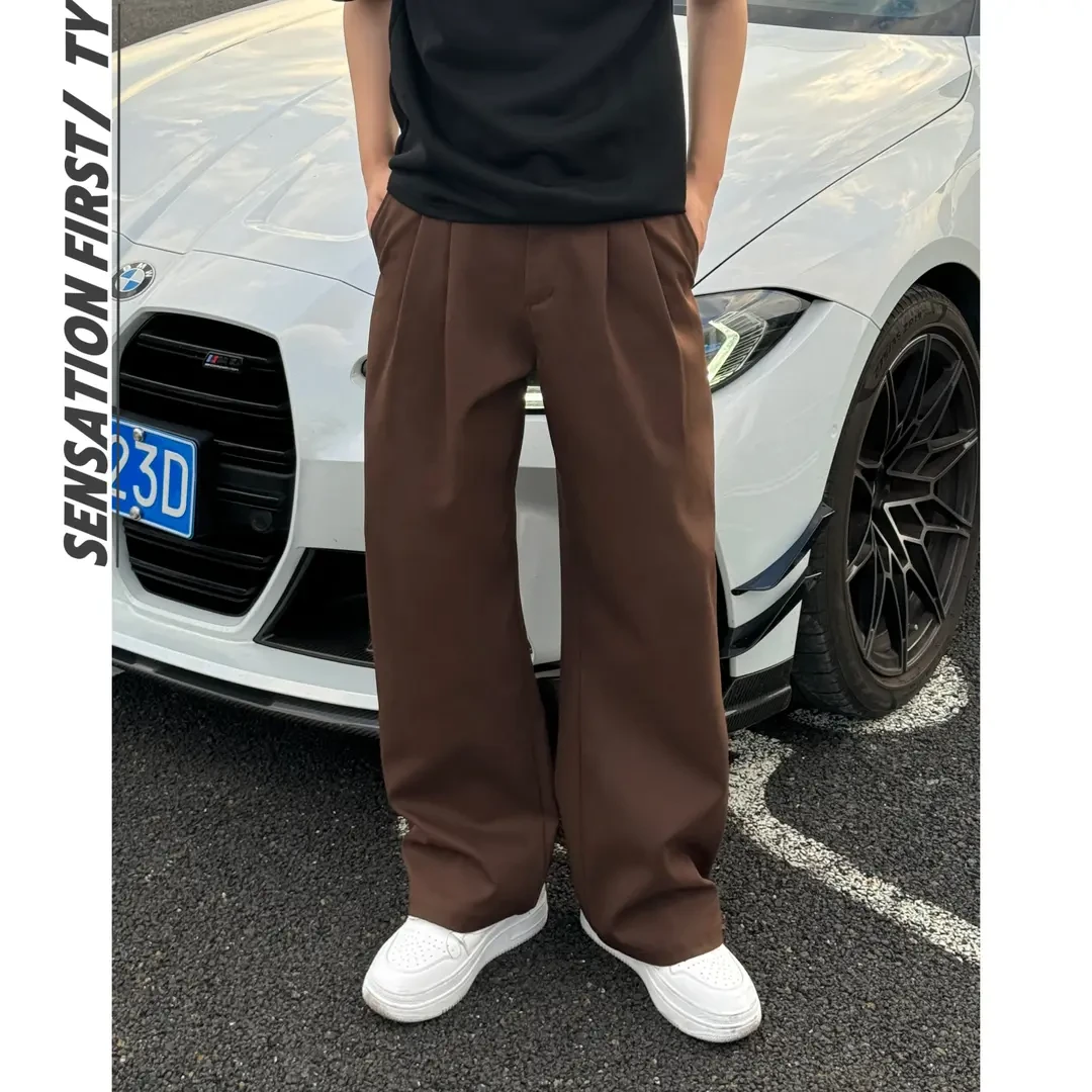 田野L美式简约高腰西装打褶设计高质感休闲裤