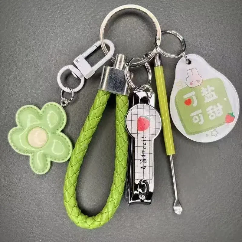 彩色多巴胺花朵钥匙扣可爱少女心配饰挖耳勺指甲刀便携包包挂件套