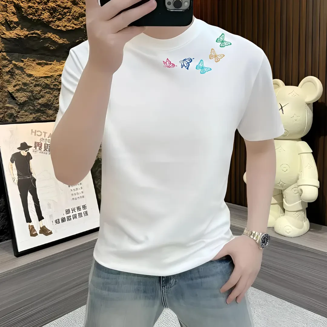 高品质纯棉潮牌印花男士短袖T恤2025夏新款潮流圆领百搭男装上衣T