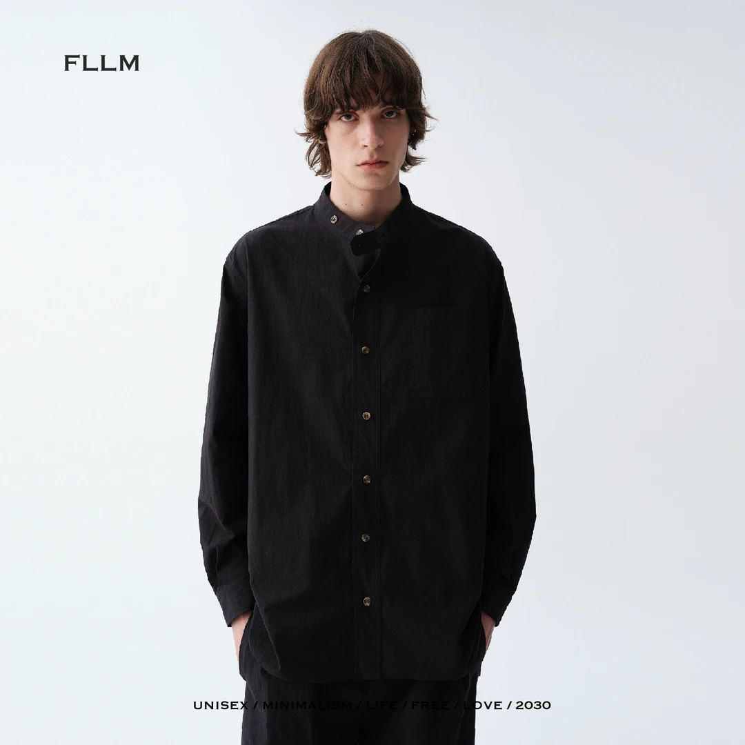 FLLM 纯色极简小立领宽松休闲百搭长袖衬衫