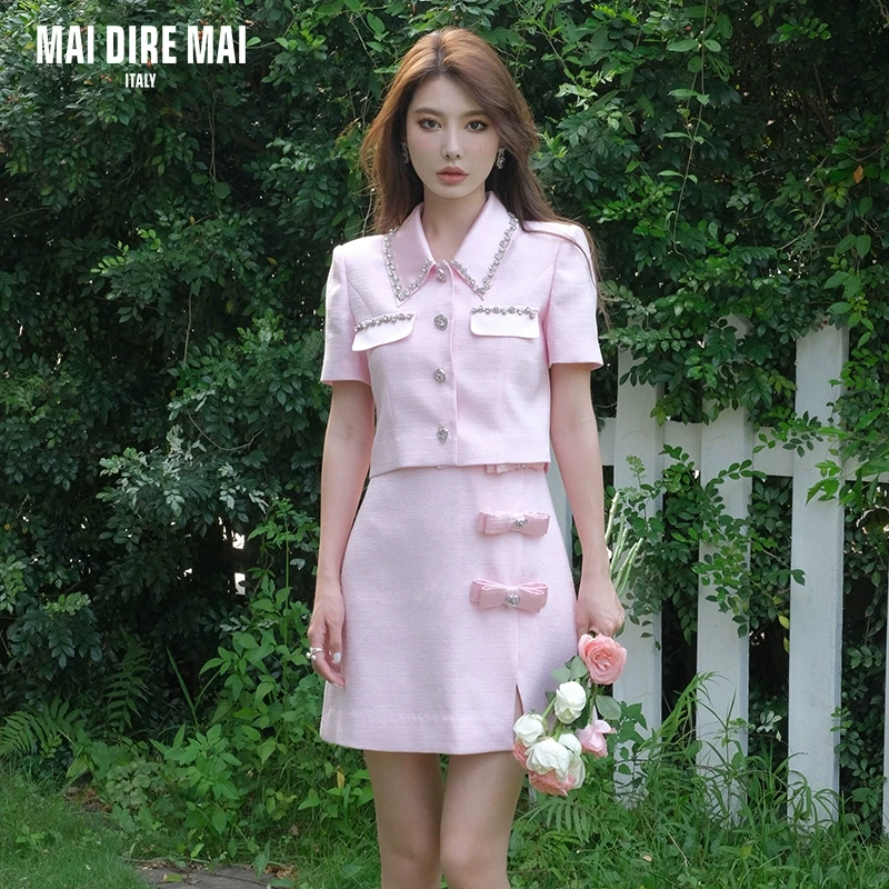 MAI DIRE MAI原创设计新款女粉色时尚外套重工梦幻粉上衣时髦八