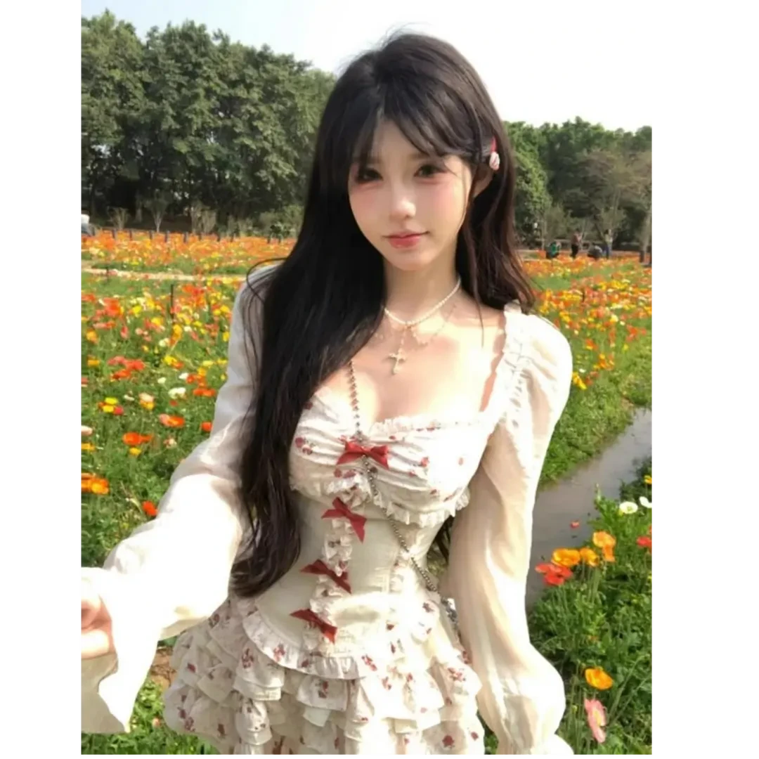 【樱桃奶酪】法式气质甜美套装女2025春夏新款显瘦收腰碎花上衣半裙