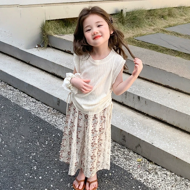 女童夏季套装2025新款洋气时髦儿童装夏装女宝宝短袖阔腿裤两件套