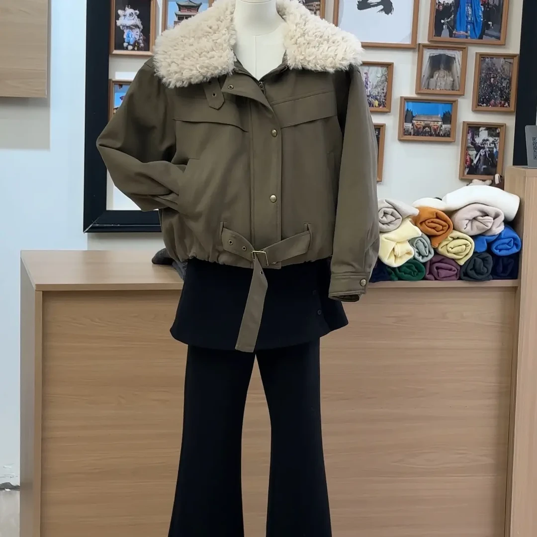 大翻领加厚派克服女冬季韩版宽松保暖外套