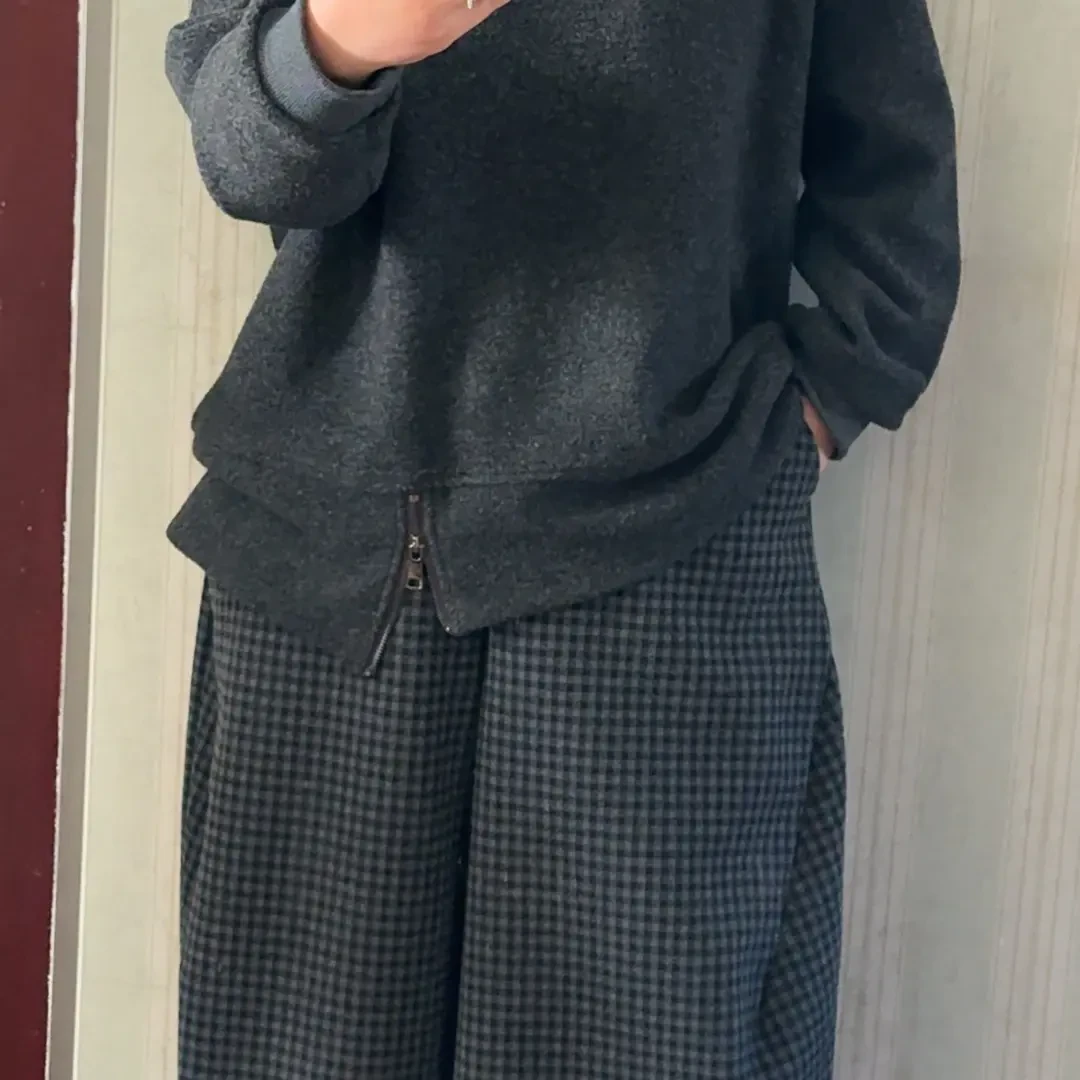 冬季豹纹加绒格纹阔腿裤女高腰显瘦七分休闲裤洋气设计感毛呢裤