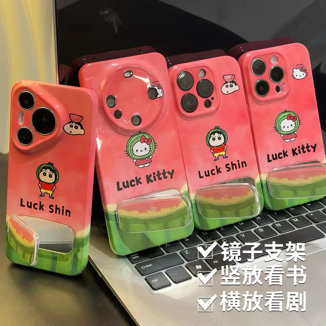 适用适用西瓜小新KT镜子支架iPhone苹果16手机壳华为oppo小米15vi