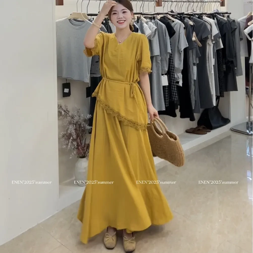 No退换【蕾丝套装】高级感收腰蕾丝花边短袖上衣配半身裙