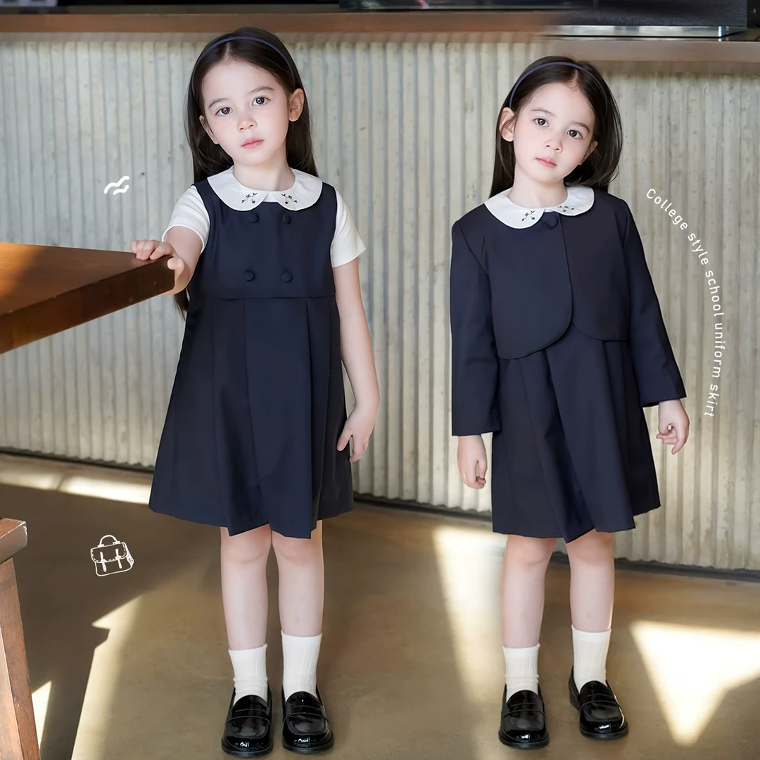 AnnieGirl女童春季新款2025学院风校服套装日系刺绣JK重工长袖