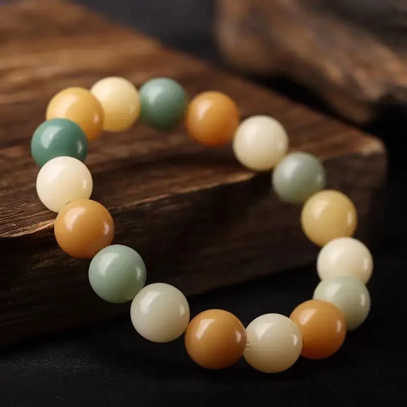 多宝圆珠白玉菩提根手串女单圈绕指柔文玩菩提子佛珠绿阴皮男盘玩