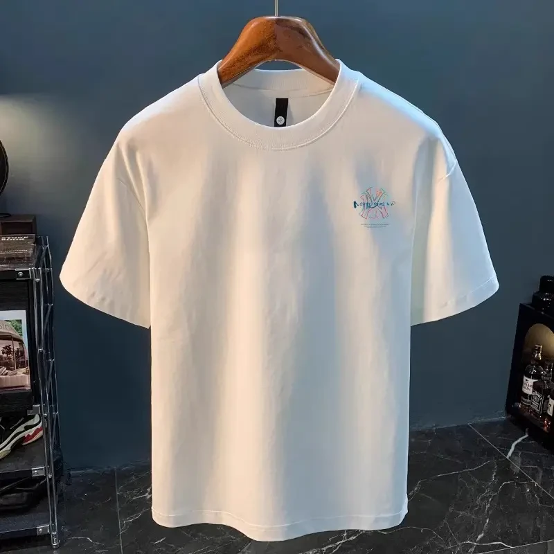 短袖T恤男士夏季2025新款潮牌字母印花时尚百搭纯棉宽松圆领上衣T