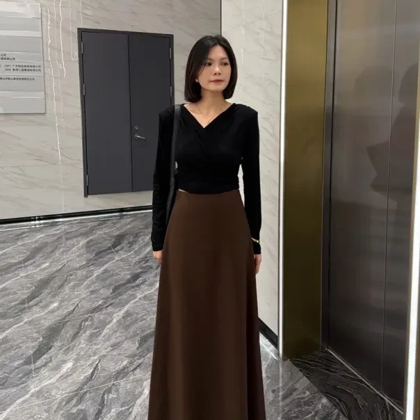 秋冬加厚毛呢A字加长半身裙高腰垂感显瘦气质伞裙