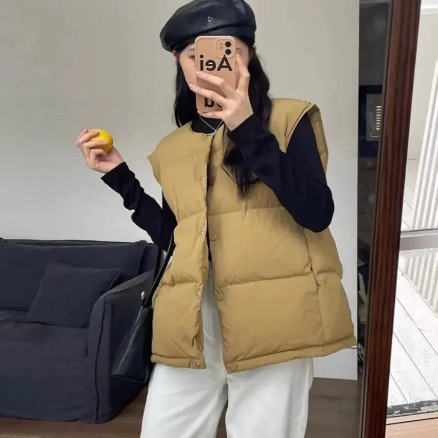 冬季厚款宽松型圆领棉马夹韩版女士外穿