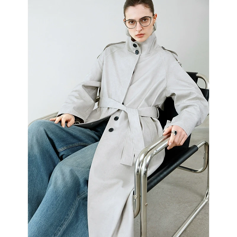 范思蓝恩ECHO轻奢系列复古炒色立领风衣外套春季新款25FS11322