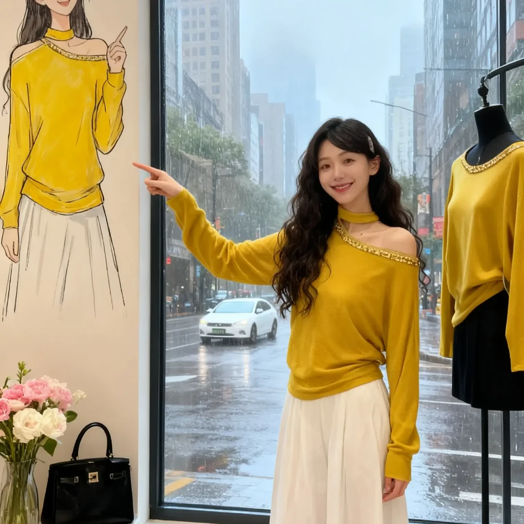 斜领女纯欲风长袖上衣秋季新款时尚亮片显瘦休闲风气质露肩T恤女