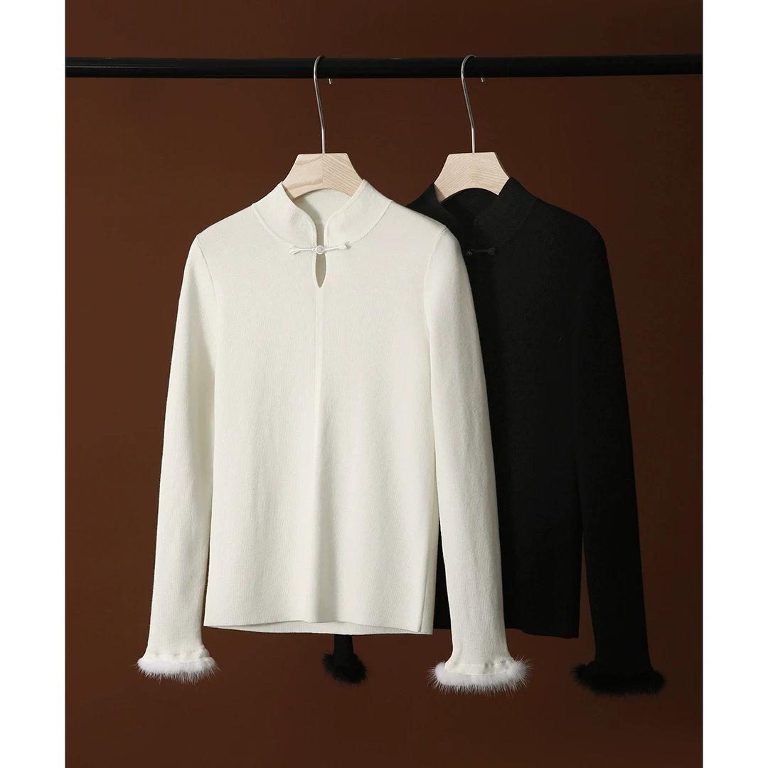 【九月木兮】水貂国风打底毛衣羊毛新中式打底针织上衣S71262ZYHAG