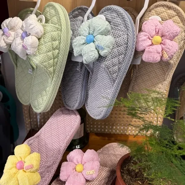 新款吸汗防滑四季纯棉布情侣室内家居凉拖鞋