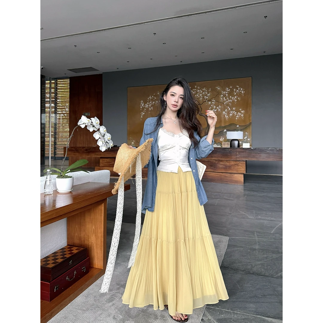 【QIUROUYAO邱肉瑶】纯欲撩人*钩花蕾丝吊带蛋糕长裙单件