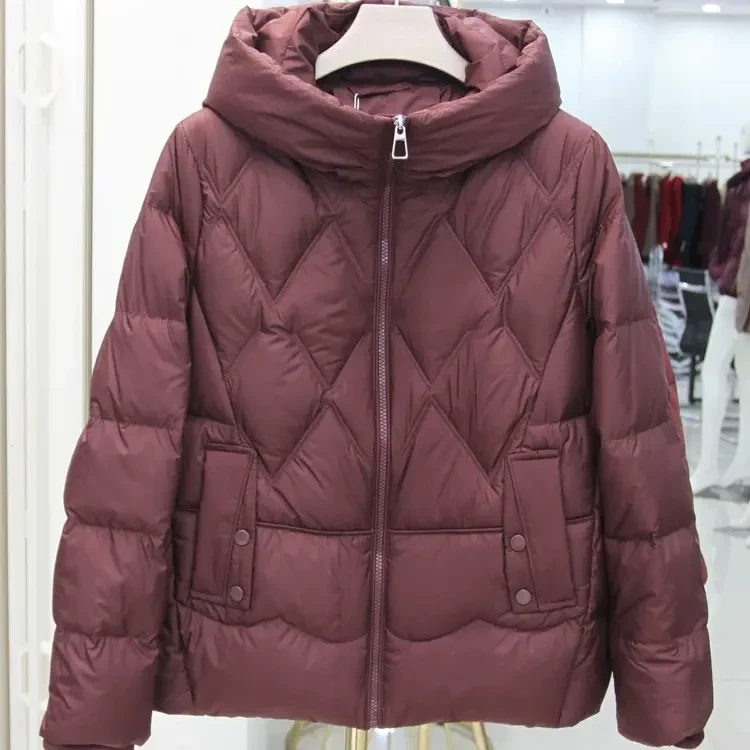 (祥盛)78款女士冬季短款连帽白鸭绒保暖百搭羽绒服