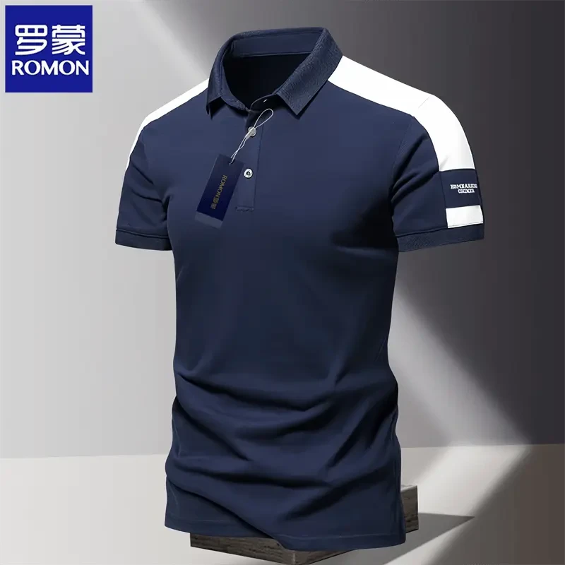 Romon/罗蒙POLO衫男夏季薄款短袖T恤休闲商务高档翻领上衣打底潮