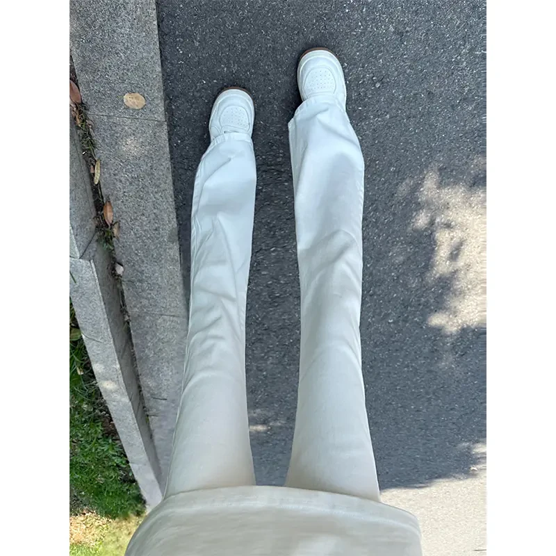 美式高街vibe白色软牛仔裤男夏季薄款裤子加长版修身弯刀微喇长裤