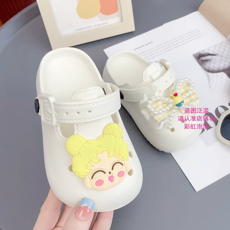 儿童洞洞鞋夏季新款拖鞋卡通美少女蝴蝶结外穿软底凉鞋女宝沙滩鞋