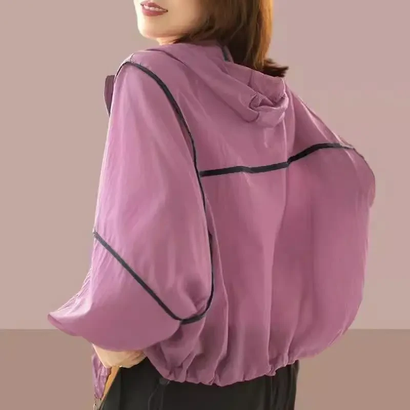 女薄款轻职风夏季水洗防晒短外套连帽上衣百搭大码短款韩版