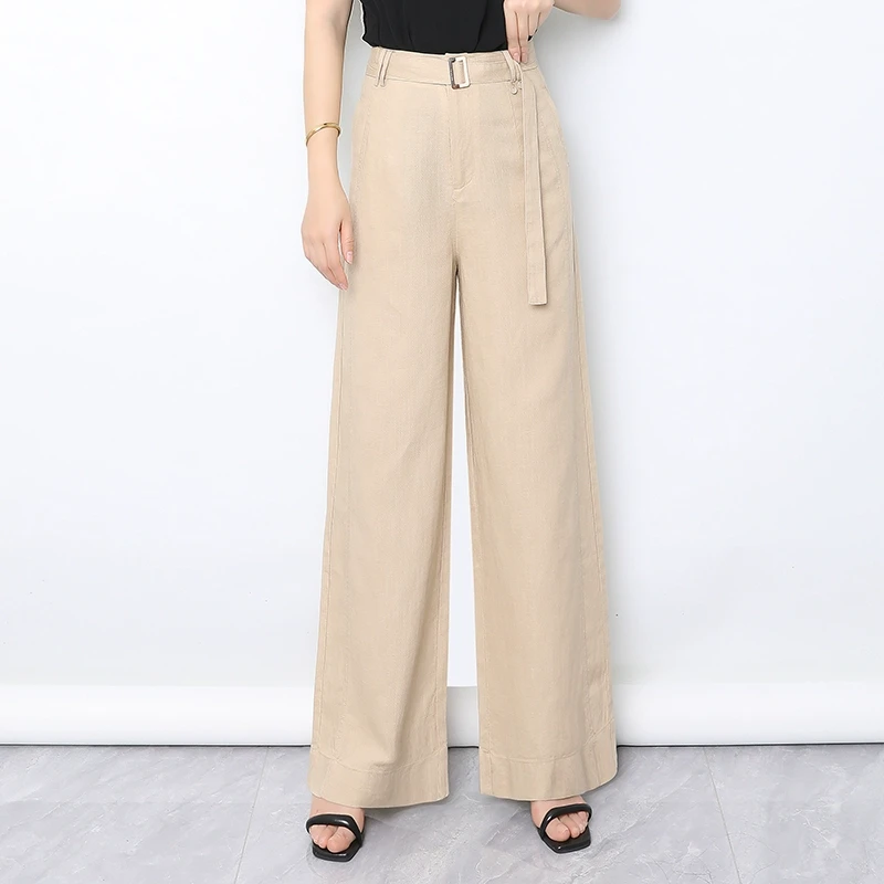 百搭显瘦阔腿裤女2025夏季新款高腰宽松休闲垂坠感通勤直筒长裤子