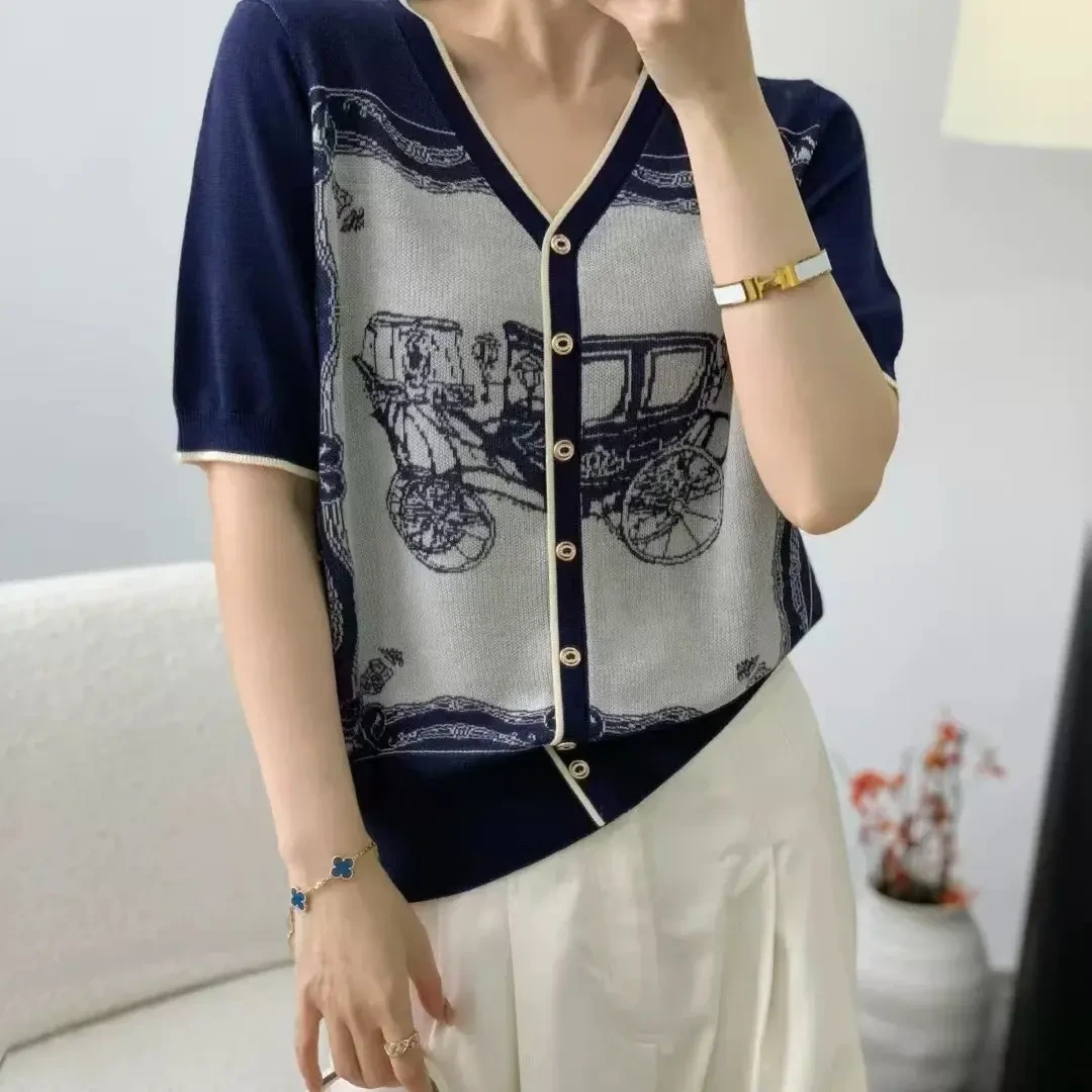 【莱塞尔】夏新品韩版假开衫薄款针织空调衫女士上衣5032