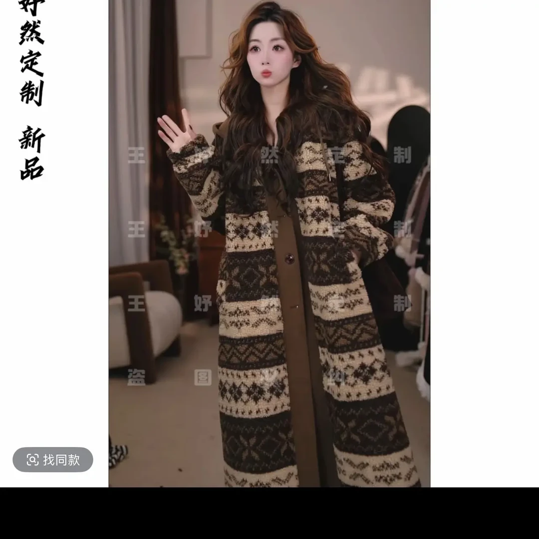 秋冬新款长款中长款保暖厚款百搭假两件外套休闲