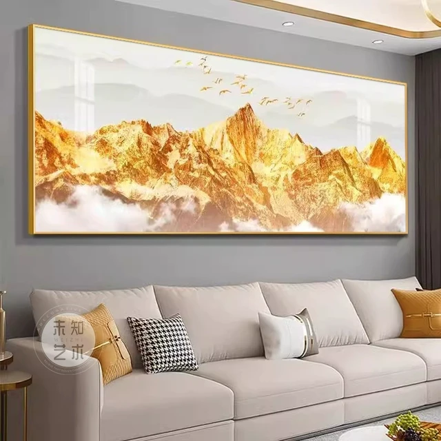 背靠金山客厅装饰画横版沙发画墙背景2025新款壁画茶室挂画办公室