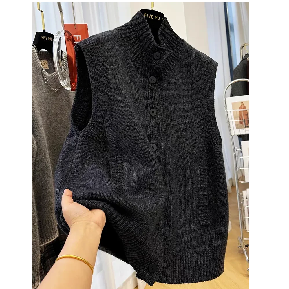 特大码300斤韩版单排扣羊绒针织衫男女秋冬厚实叠穿无袖保暖马甲2