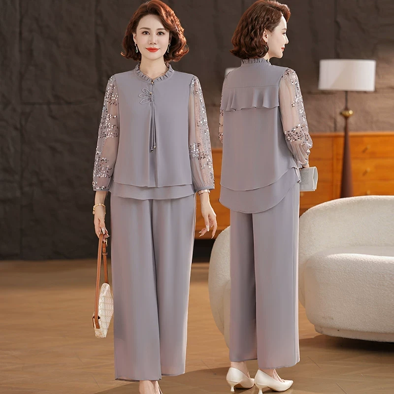 俞兆林母亲节妈妈夏装套装2025新款洋气纱袖上衣小衫中年女装春夏