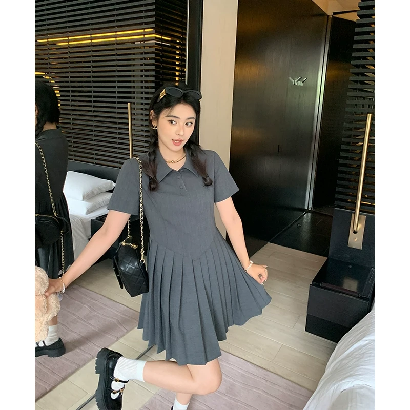 QC李潇洒微胖mm大码学院风polo领连衣裙女夏季新款收腰显瘦短裙