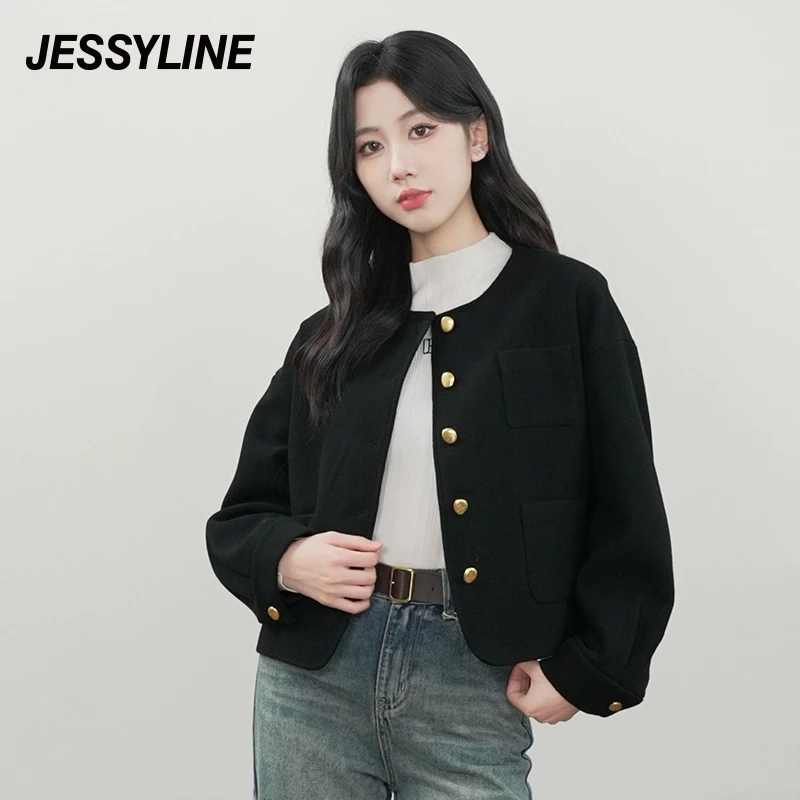 jessyline杰茜莱新款黑色百搭小香风短款2024秋冬小个子休闲外套